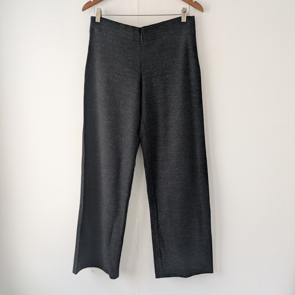Eileen Fisher Charcoal Boiled Wool Wide Leg Pants Size Small